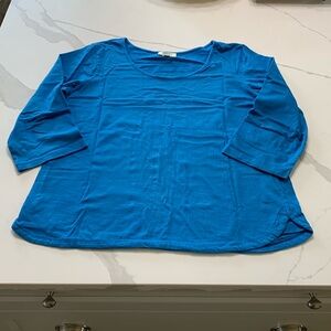 Royal blue 100% cotton 3/4 sleeve Orientique top. Sz S. EUC - worn once.